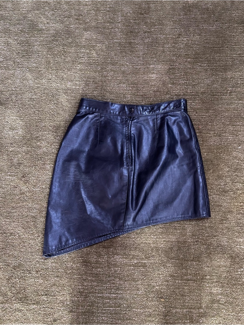 Vintage Asymmetrical Genuine Leather Mini Skirt - Black - Picture 4 of 6